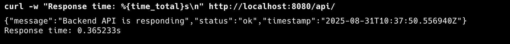 Baseline API response times before latency injection