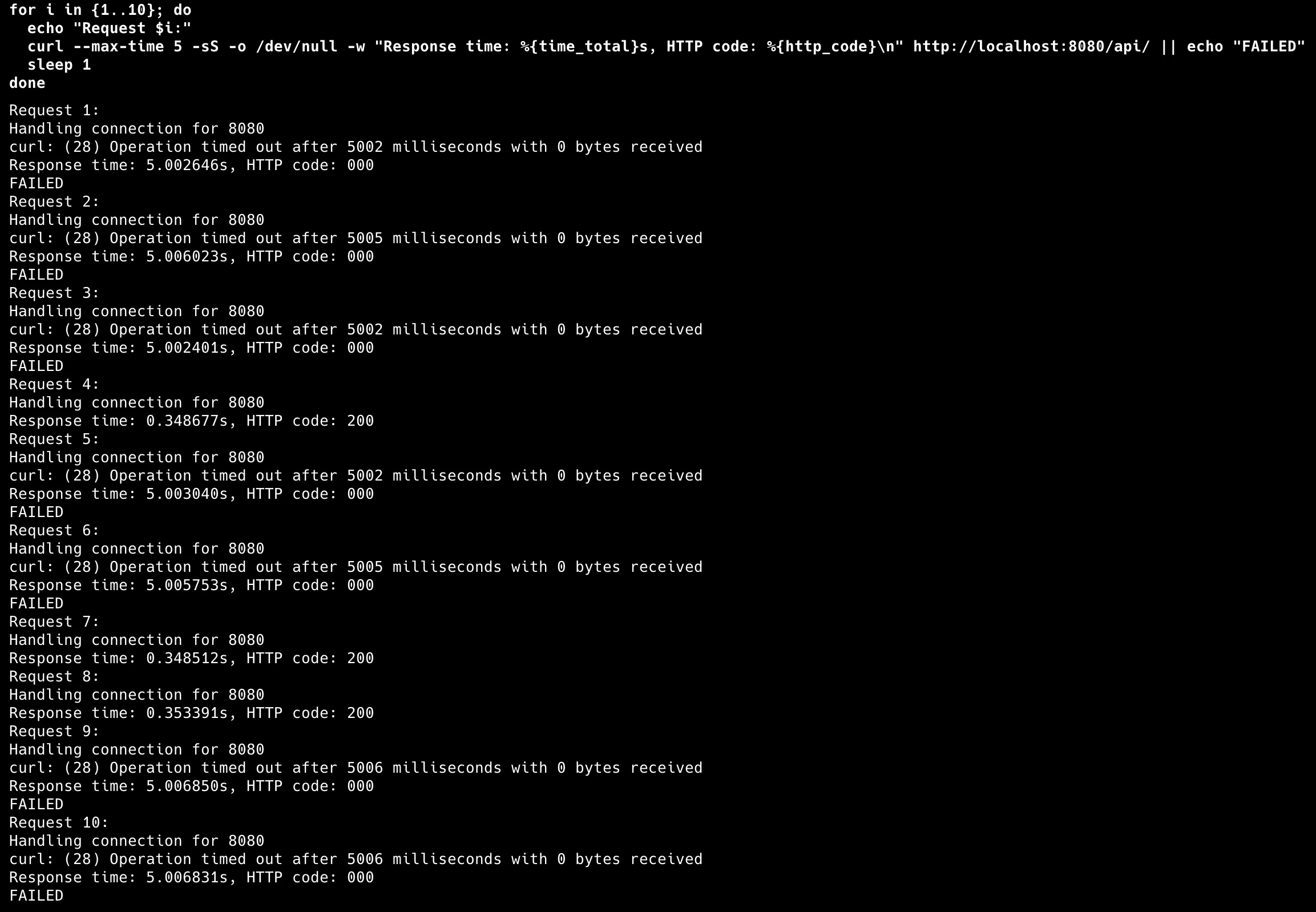 API failures and timeouts due to 15% packet loss