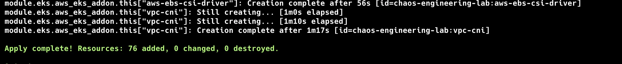 Terraform completion output with resource summary
